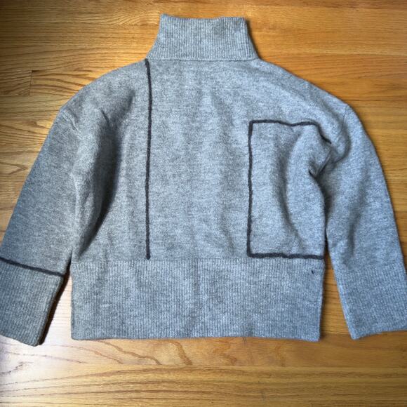 Zara Sweater Gray Black Print Mock neck Block Cozy Fall Winter Minimalist - Picture 1 of 7